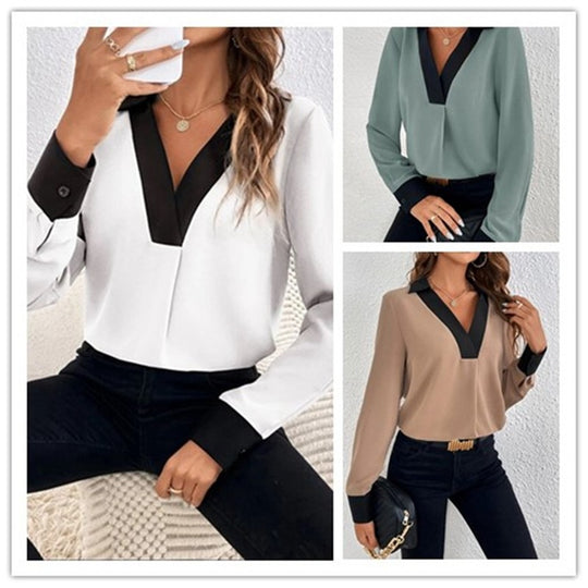 Damen Elegante Bluse mit kontrastierendem Kragen Heidi-Mode