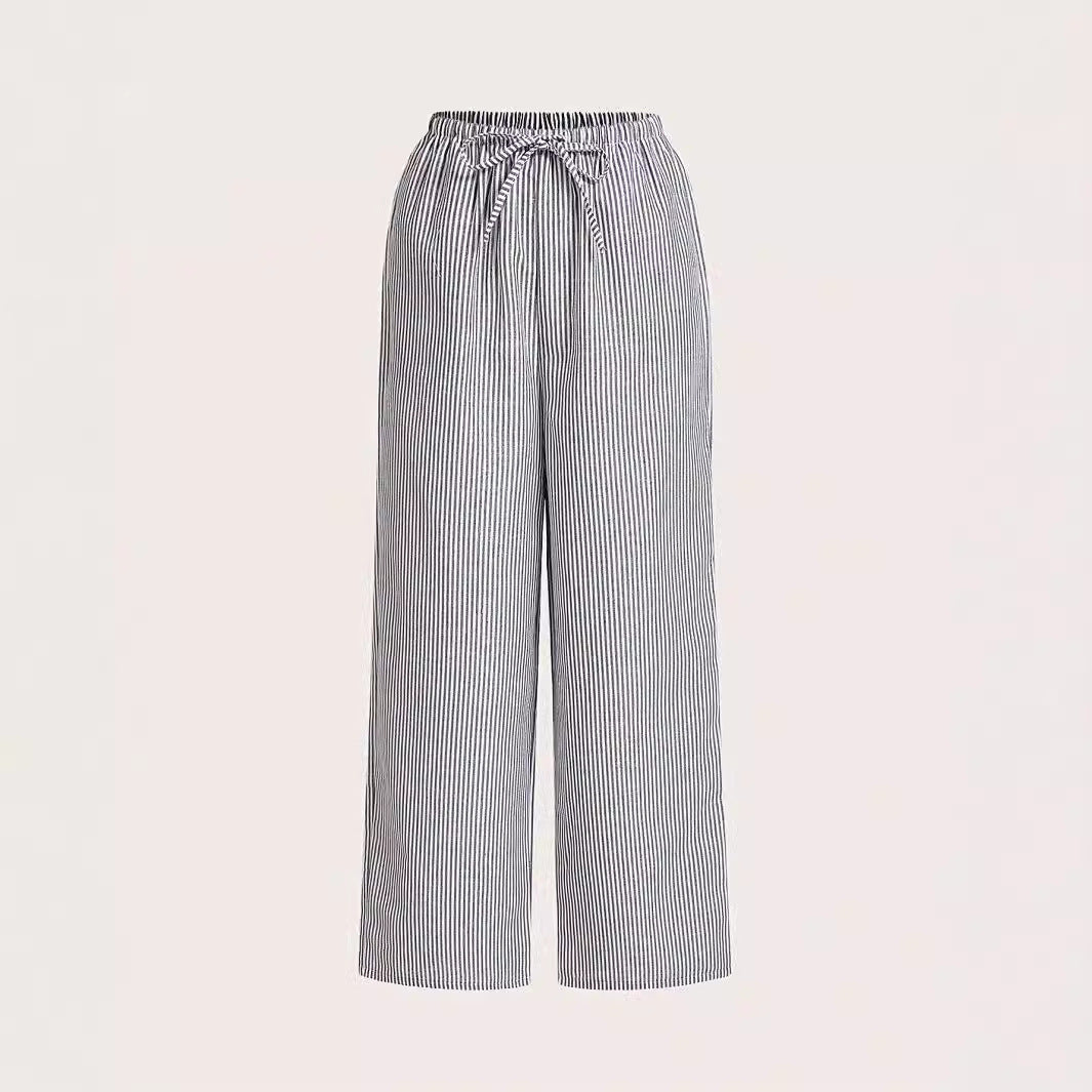 Damen Weite Sommerhose mit komfortablem Gummibund und Streifenmuster Heidi-Mode