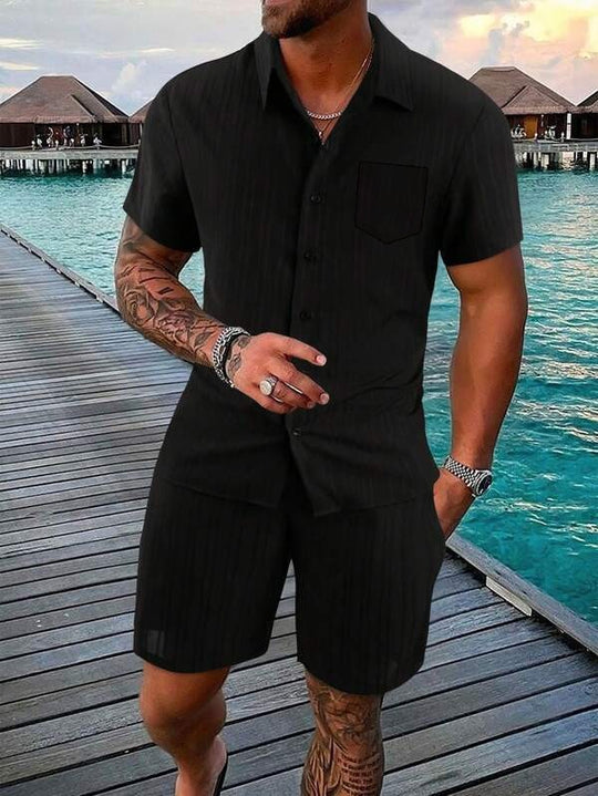 Herren Kurzarm Hemd und Shorts Set mit strukturiertem Design Heidi-Mode