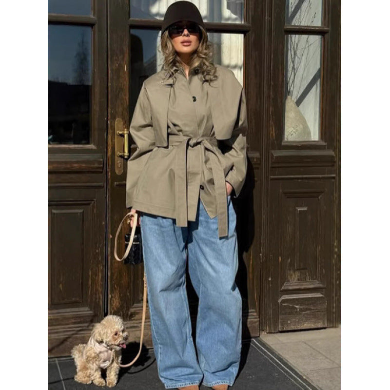 Damen Trenchcoat mit taillierbarem Gürtel und modischen Revers Heidi-Mode