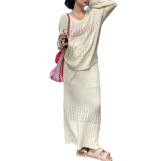 Damen luftiges Strickoberteil mit V-Ausschnitt und Batikmuster Heidi-Mode