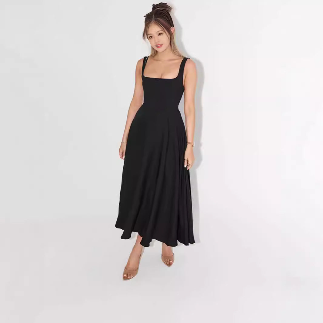 Damen A-Linien Maxikleid mit quadratischem Ausschnitt und fließendem Stoff Heidi-Mode