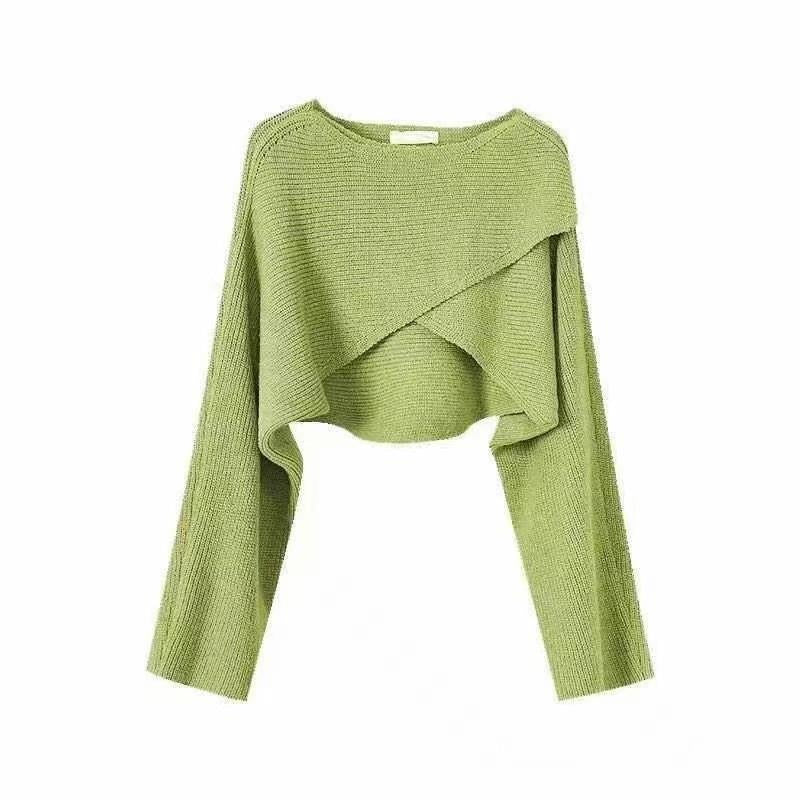 Damen lässiger Cropped-Pullover mit asymmetrischem Schnitt und strukturierter Oberfläche Heidi-Mode