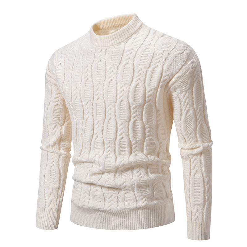 Herren Strickpullover mit modernem Zopfmuster und hohem Kragen Heidi-Mode