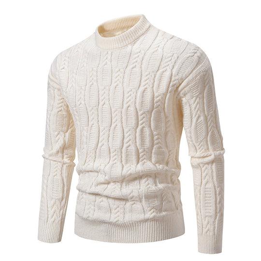 Herren Strickpullover mit modernem Zopfmuster und hohem Kragen Heidi-Mode