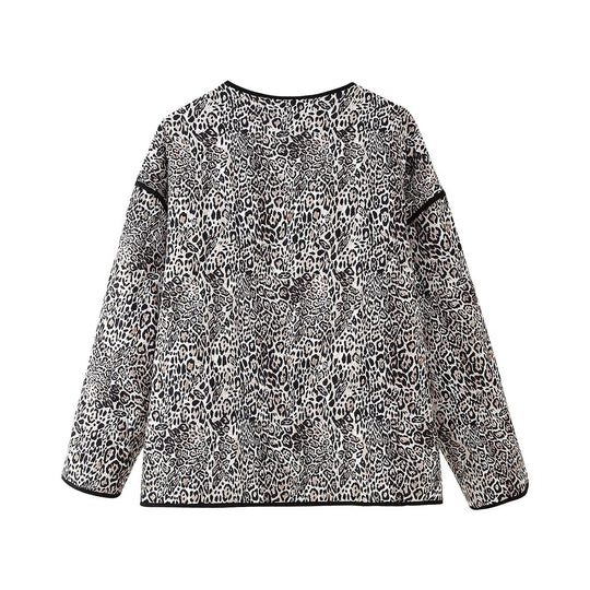 Damen Steppjacke mit Leoprint und praktischen Taschen Heidi-Mode