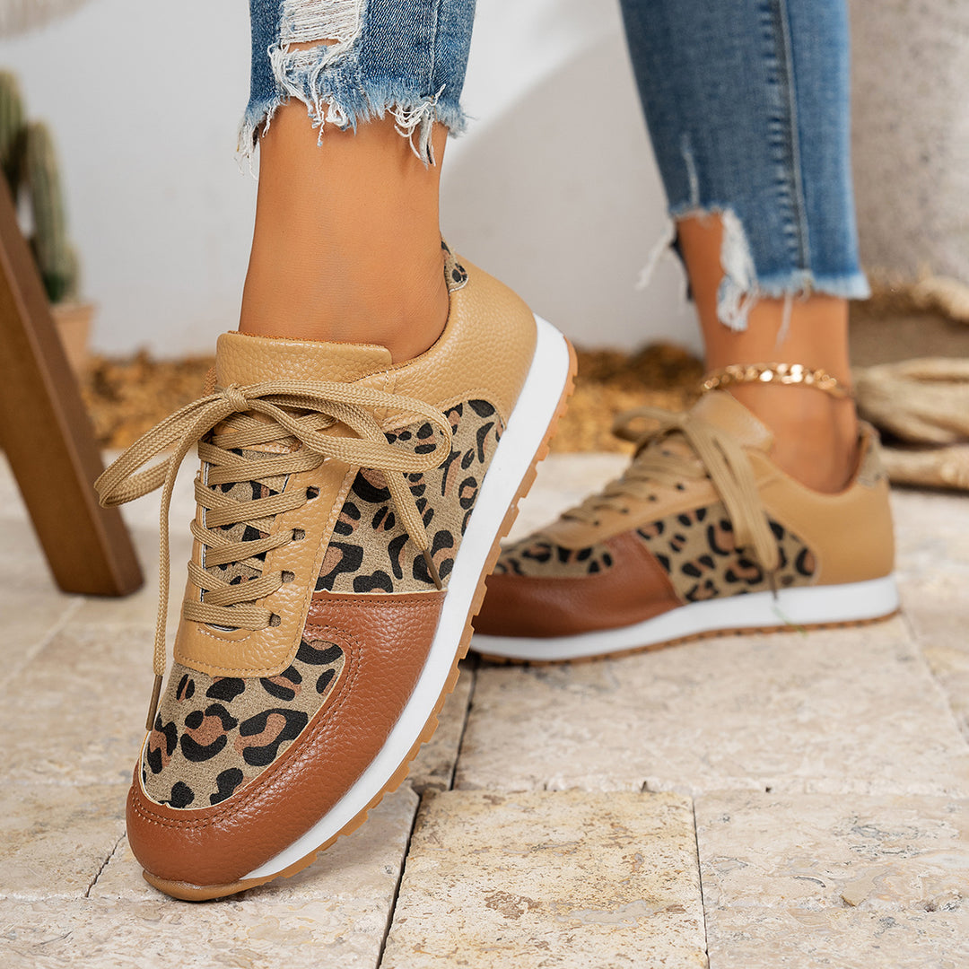 Damen Sneaker mit Leopardenmuster und atmungsaktiver Sohle Heidi-Mode