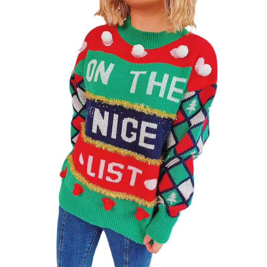 Damen festlicher Pullover mit weihnachtlichem Design und verspielten Details Heidi-Mode