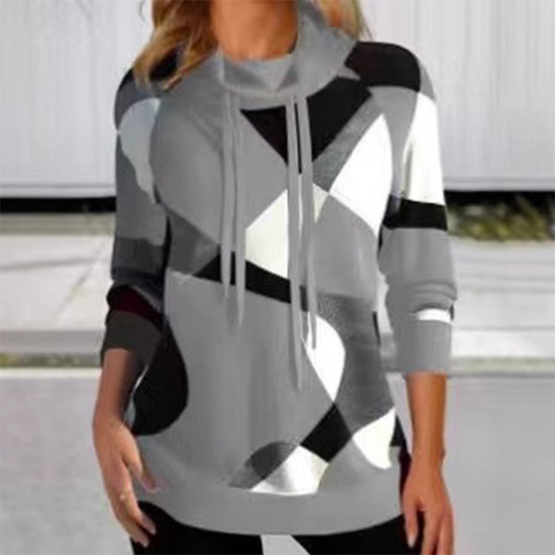 Damen Kapuzenpullover mit geometrischem Muster und hoher Passform Heidi-Mode