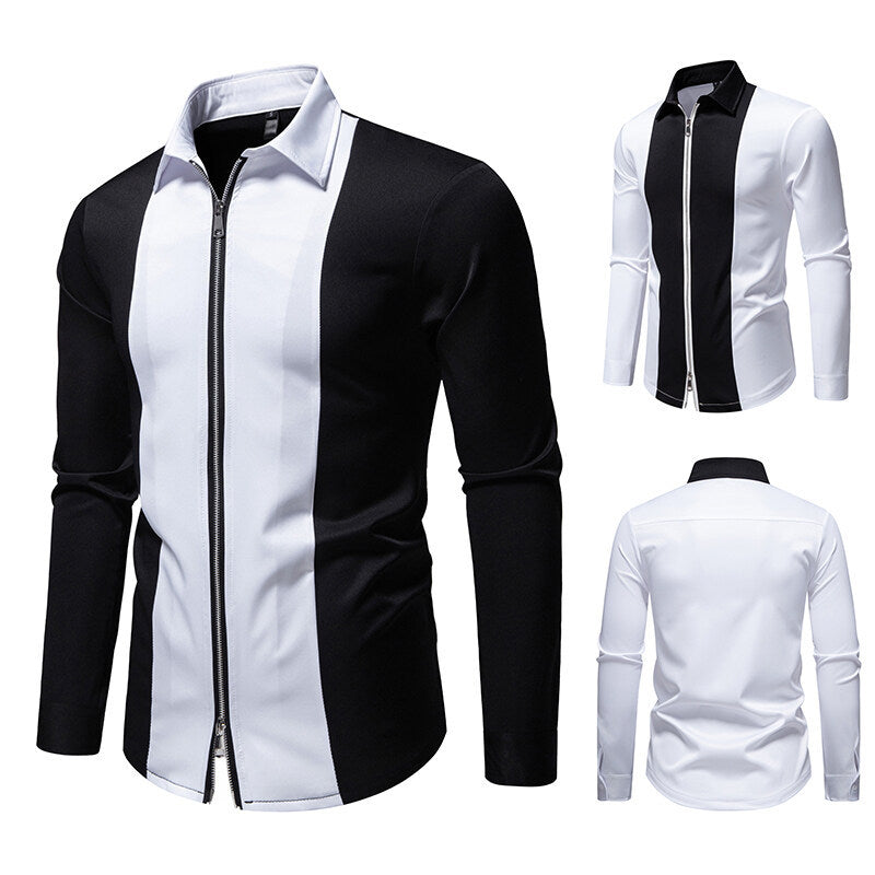Herren modisches Langarmshirt mit stylischem Stehkragen und kontrastierenden Paspeln Heidi-Mode