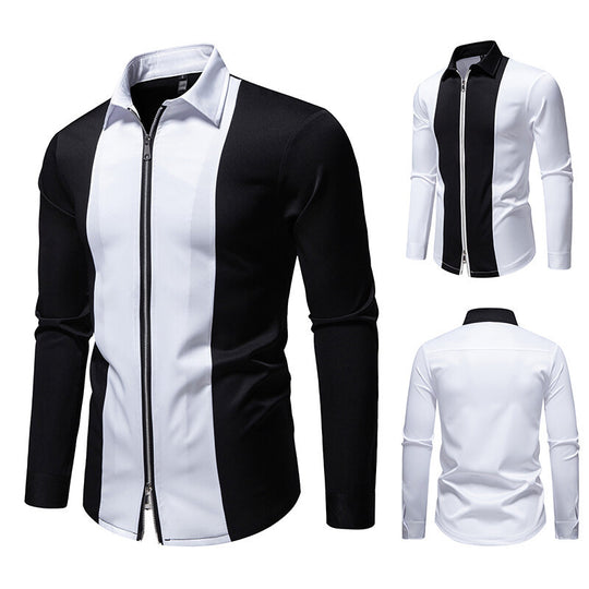 Herren modisches Langarmshirt mit stylischem Stehkragen und kontrastierenden Paspeln Heidi-Mode