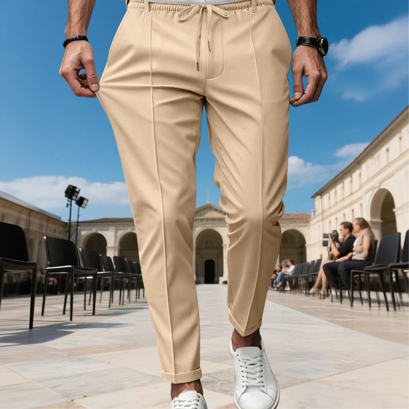 Herren moderne Chinohose mit bequemem elastischem Bund und praktischen Seitentaschen Heidi-Mode