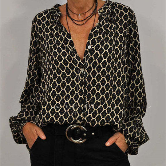 Damen Bluse mit ausgefallenem Druck und bequemen langen Ärmeln Heidi-Mode