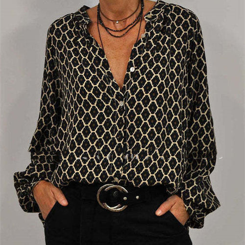 Damen Bluse mit ausgefallenem Druck und bequemen langen Ärmeln Heidi-Mode