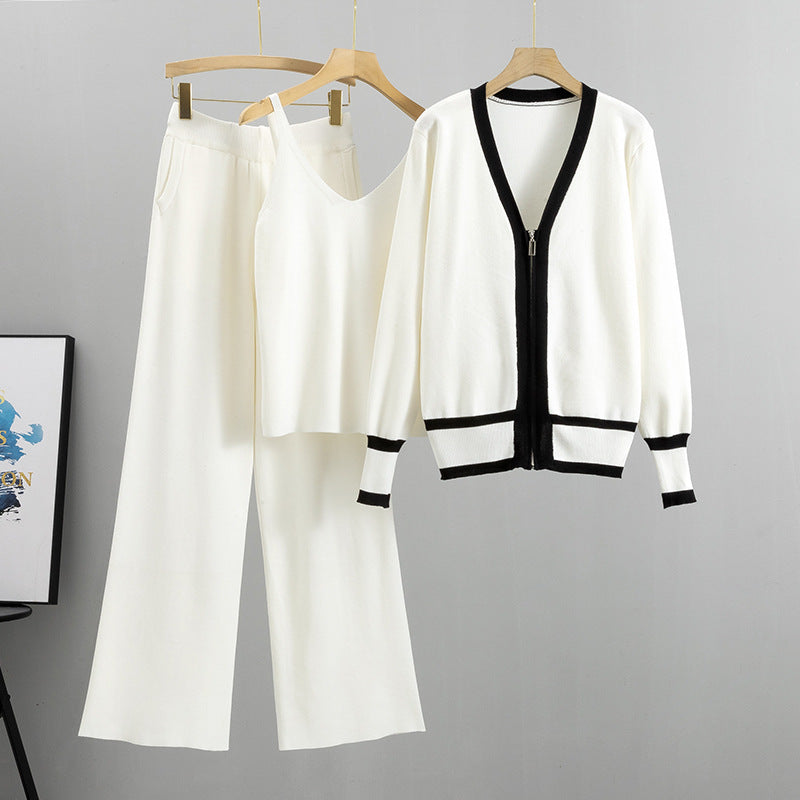 Heidi-Mode | Effortless Elegant Knit Satz Dreiteiliges Outfit für Frauen
