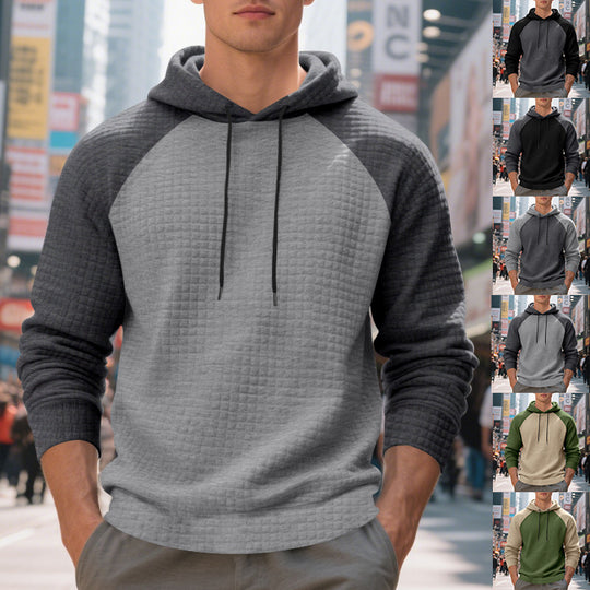Herren Kapuzenpullover mit strukturiertem Stoff und farblich abgesetzten Ärmeln Heidi-Mode