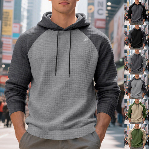 Herren Kapuzenpullover mit strukturiertem Stoff und farblich abgesetzten Ärmeln Heidi-Mode