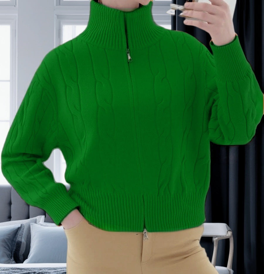 Damen Strickpullover mit hohem Kragen und Reißverschluss Heidi-Mode