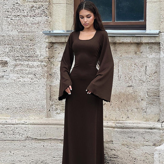 Damen Elegantes Maxikleid mit extra weitem Ärmel und trendiger Rippstruktur Heidi-Mode