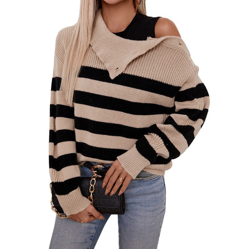 Damen Gestreifter Oversized Pullover Heidi-Mode