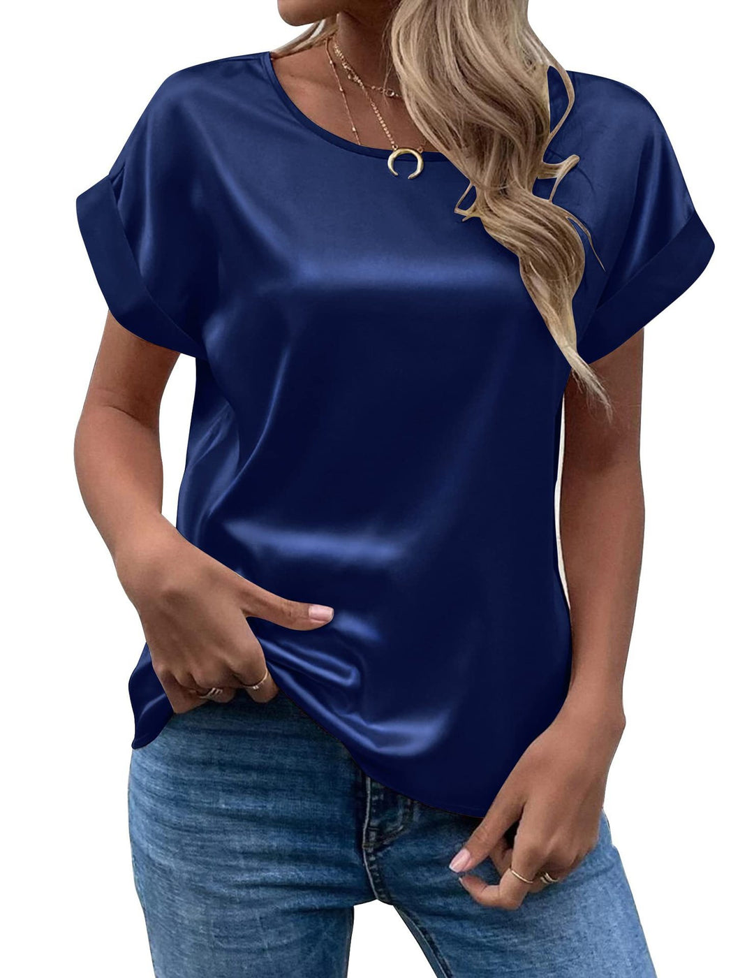 Damen Elegantes Kurzarmshirt aus hochwertigem Satinmaterial Heidi-Mode