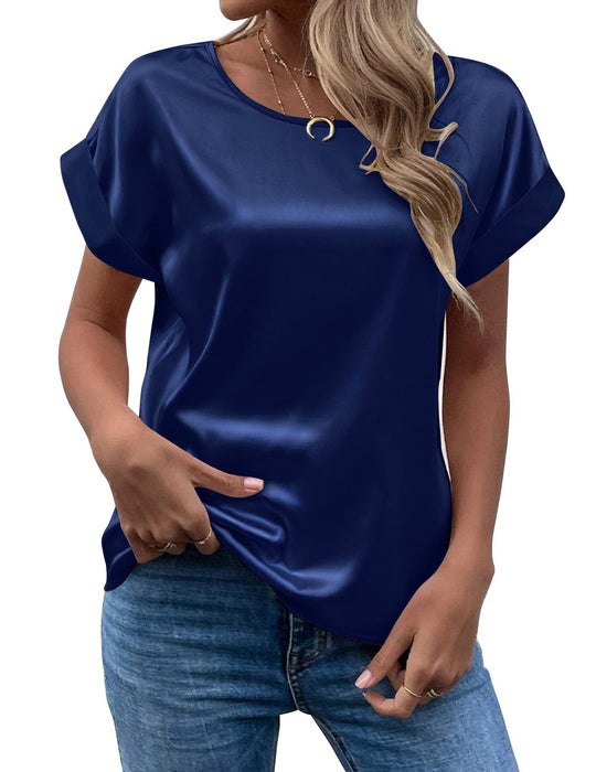 Damen Elegantes Kurzarmshirt aus hochwertigem Satinmaterial Heidi-Mode
