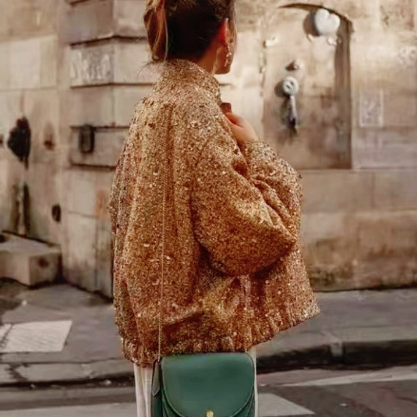 Damen Glamouröse Paillettenjacke mit kurzem Schnitt und eleganten Akzenten Heidi-Mode
