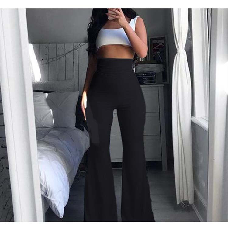 Damen Hochtaillierte Schlaghose mit elastischem Bund und komfortablem Schnitt Heidi-Mode