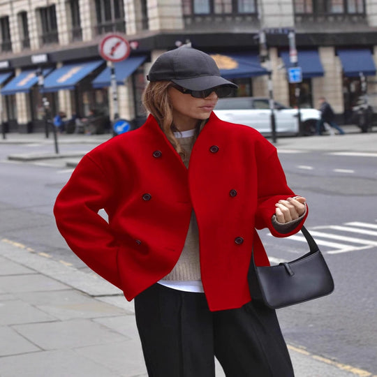 Damen Wolljacke mit doppelter Knopfleiste und weitem Schnitt Heidi-Mode