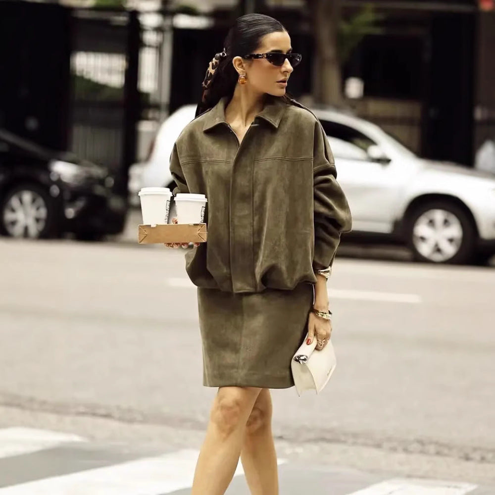 Damen eleganter Bleistiftrock aus hochwertigem Wildlederimitat mit nahtloser Verarbeitung Heidi-Mode