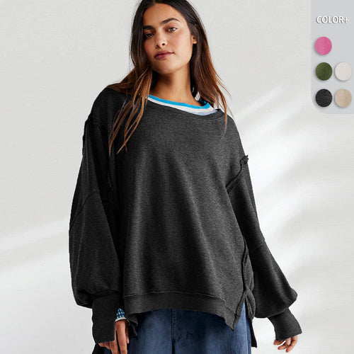 Damen Oversized Sweatshirt mit kreativem Saumdesign Heidi-Mode