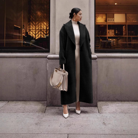 Damen Eleganter und warmer Wollmantel mit schmalem Schnitt Heidi-Mode