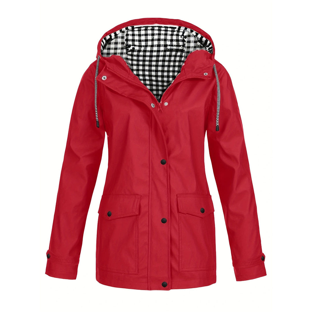 Damen modische Regenjacke mit kontrastierendem Innenfutter und praktischen Taschen Heidi-Mode