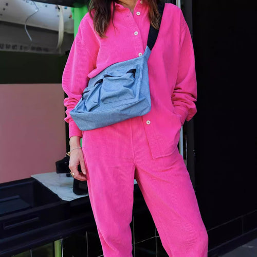Damen Lässiges Cord-Set mit Knopfleiste und praktischen Taschen Heidi-Mode