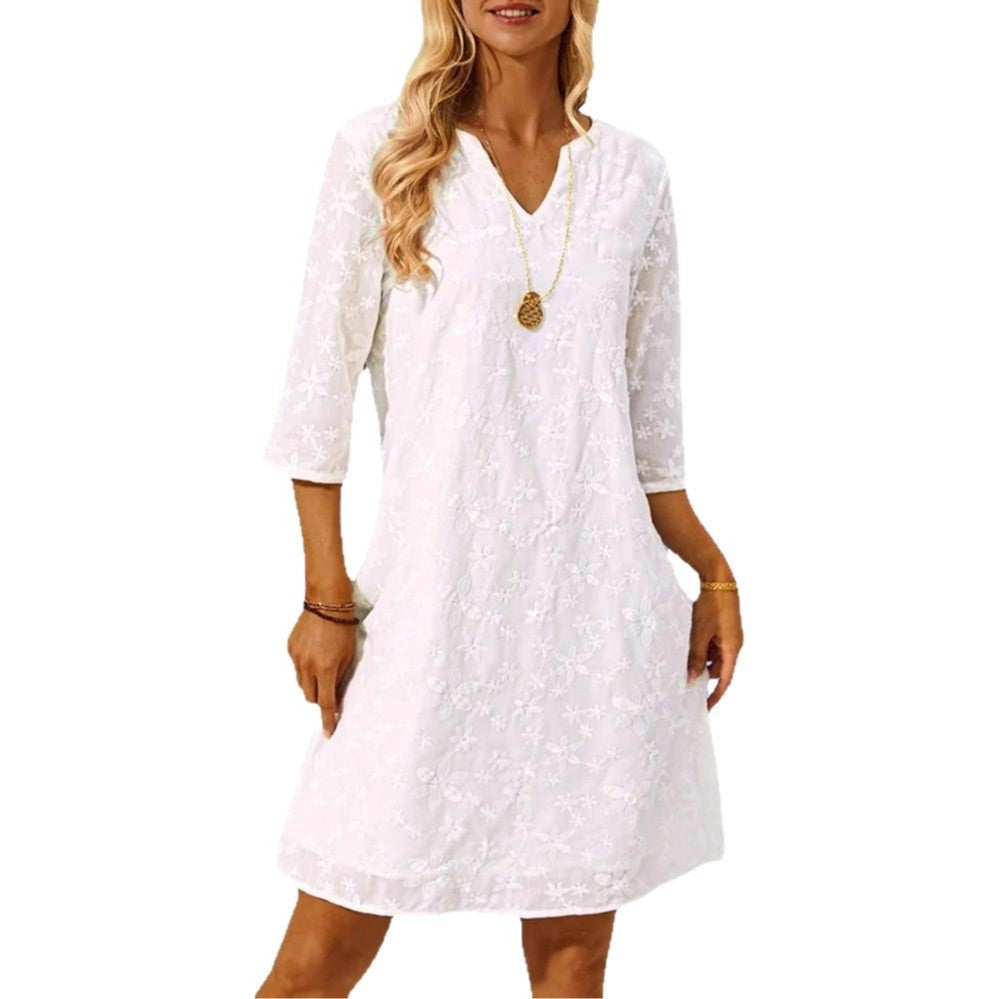 Damen Tunika-Kleid mit floralem Stickdesign Heidi-Mode