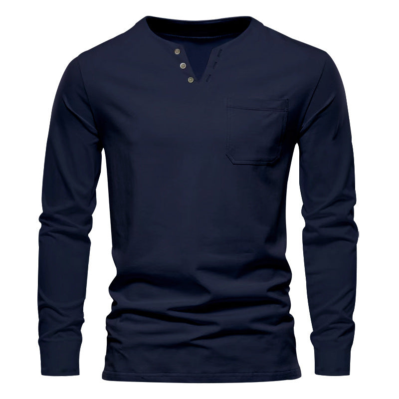 Herren Langarm-Henley-Shirt mit praktischen Knopfdetails und Brusttasche Heidi-Mode
