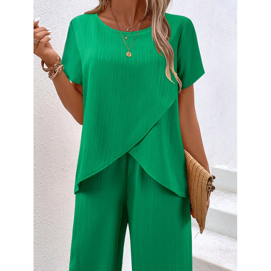 Damen stilvolles Zweiteiler-Set mit plissierten Details Heidi-Mode