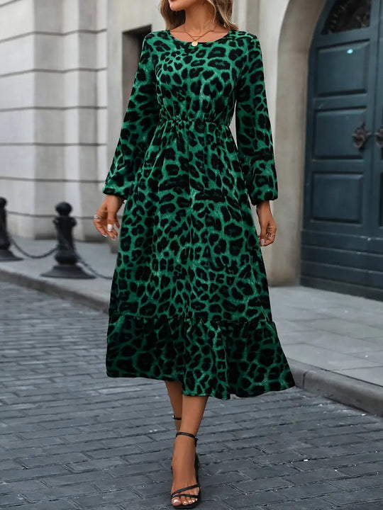 Damen Maxikleid mit tierischem Muster und fließendem Schnitt Heidi-Mode