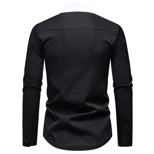 Herren modisches Langarmshirt mit stylischem Stehkragen und kontrastierenden Paspeln Heidi-Mode