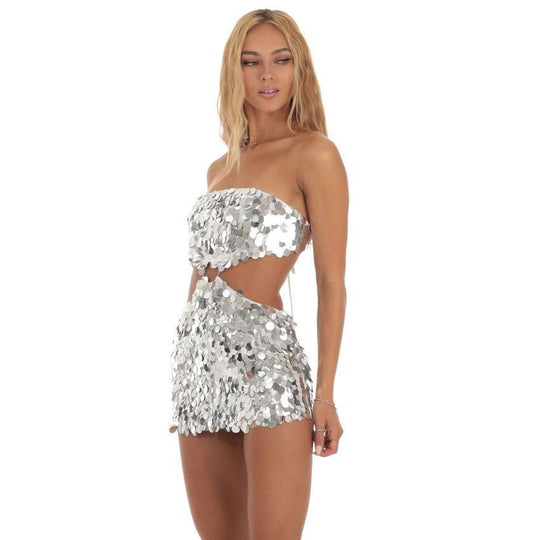 Damen Kürzen Pailletten Kleid Heidi-Mode