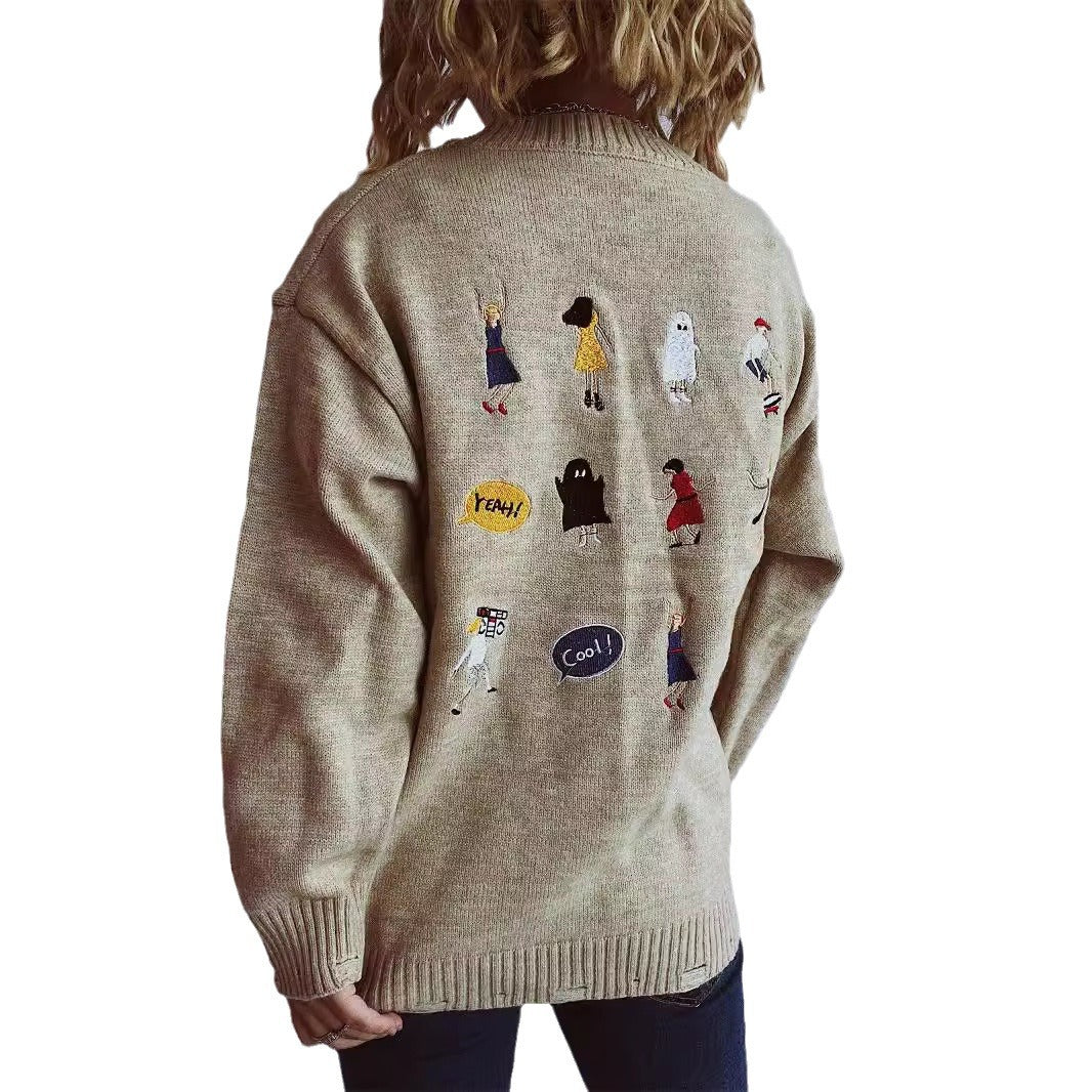 Damen pullover mit bunten Stickmotiven und lässigem Schnitt Heidi-Mode