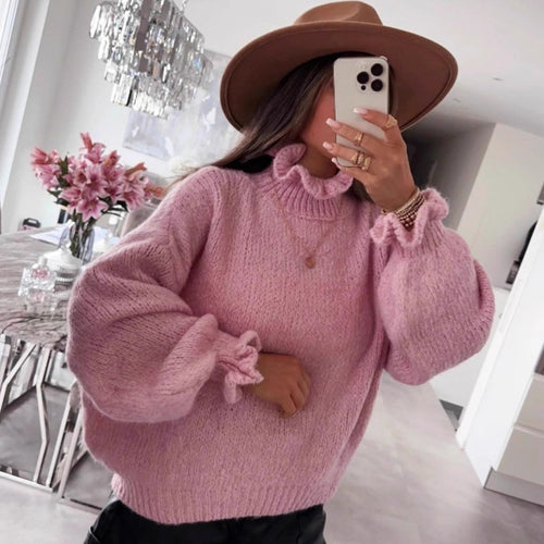 Damen kuscheliger Rollkragenpullover mit weiten Ärmeln und strukturellem Design Heidi-Mode