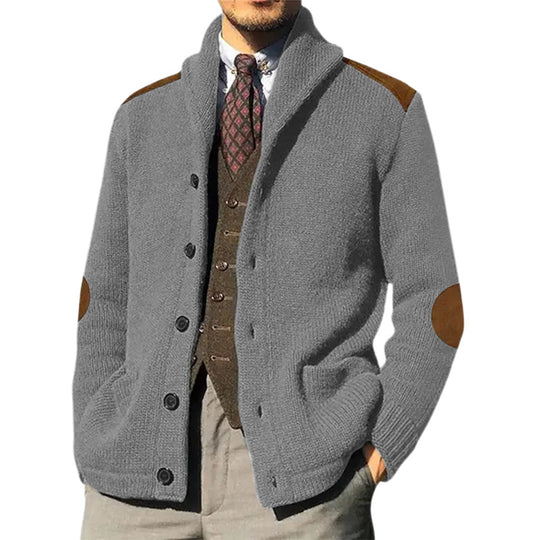 Herren kuscheliger Strickcardigan mit modernem Schalkragen und praktischen Knopfdetails Heidi-Mode