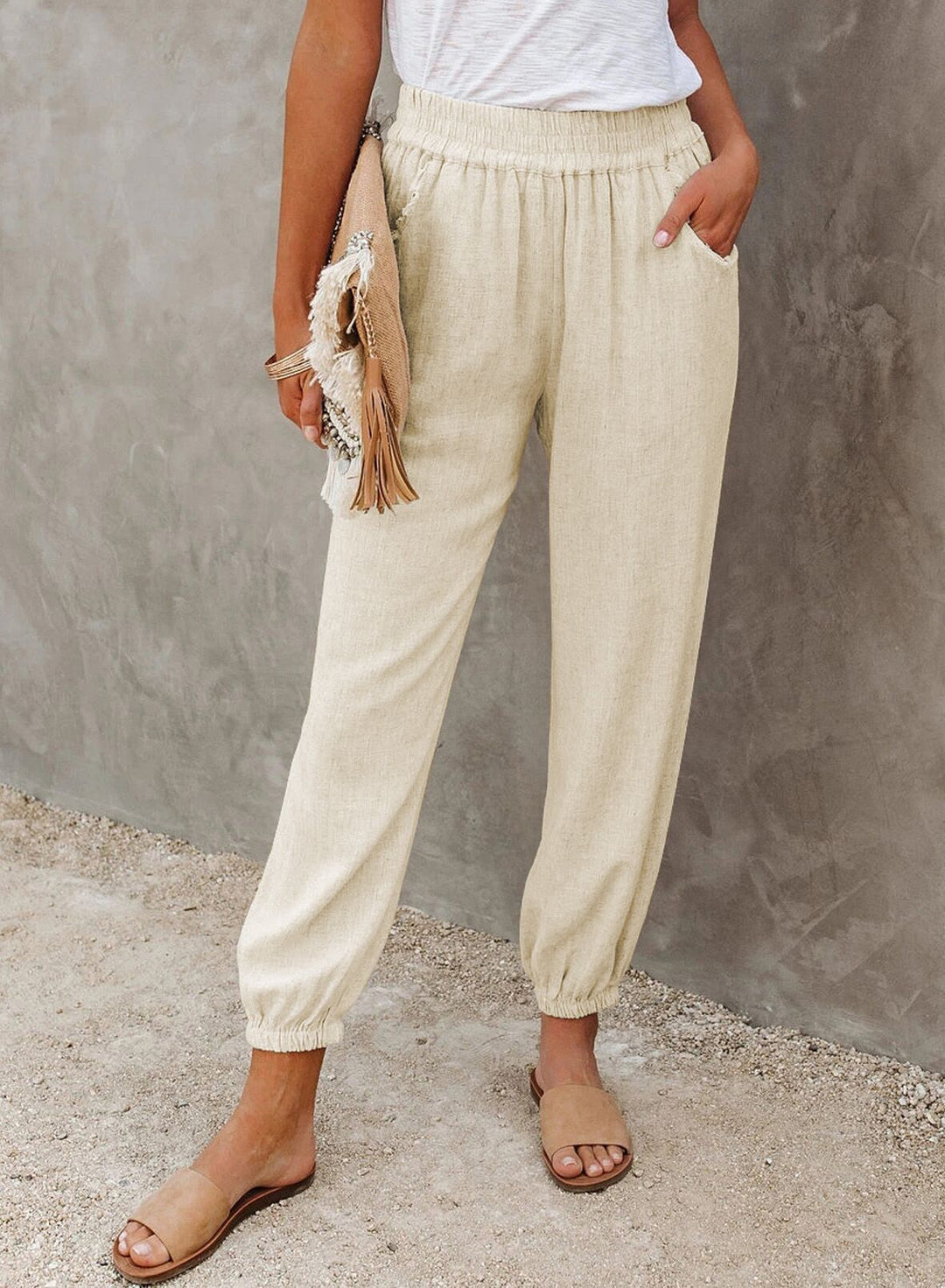 Damen lässige Leinen-Hose mit elastischem Bund und Gummizug Heidi-Mode