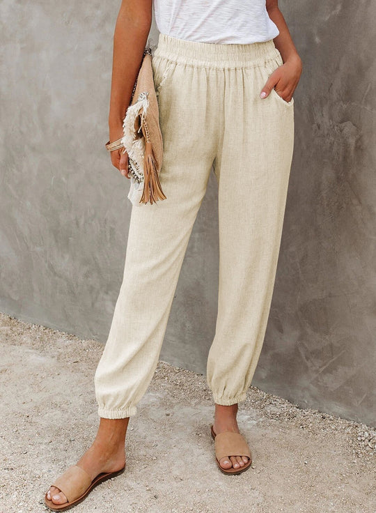 Damen lässige Leinen-Hose mit elastischem Bund und Gummizug Heidi-Mode