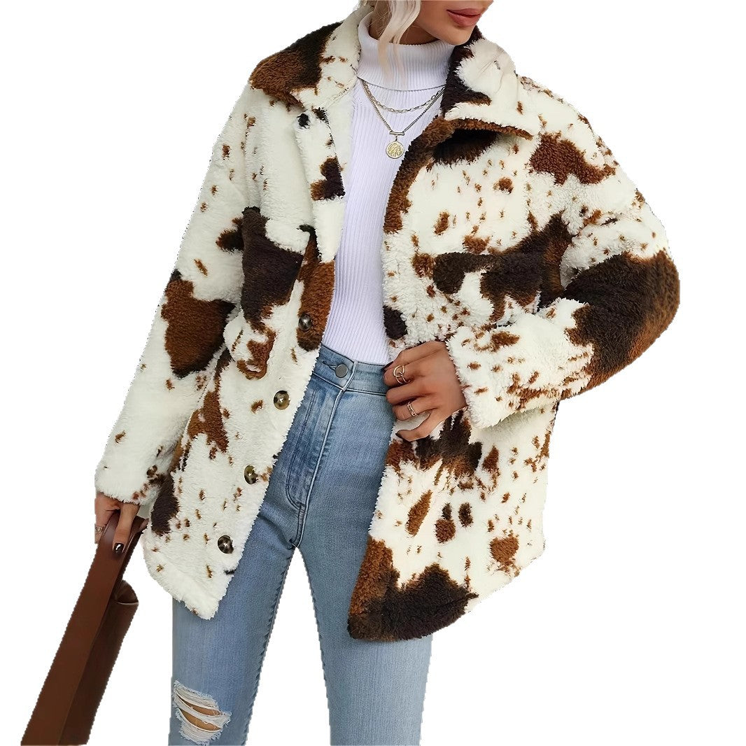 Damen Kuschelige Fleecejacke mit modischem Tierfellmuster Heidi-Mode