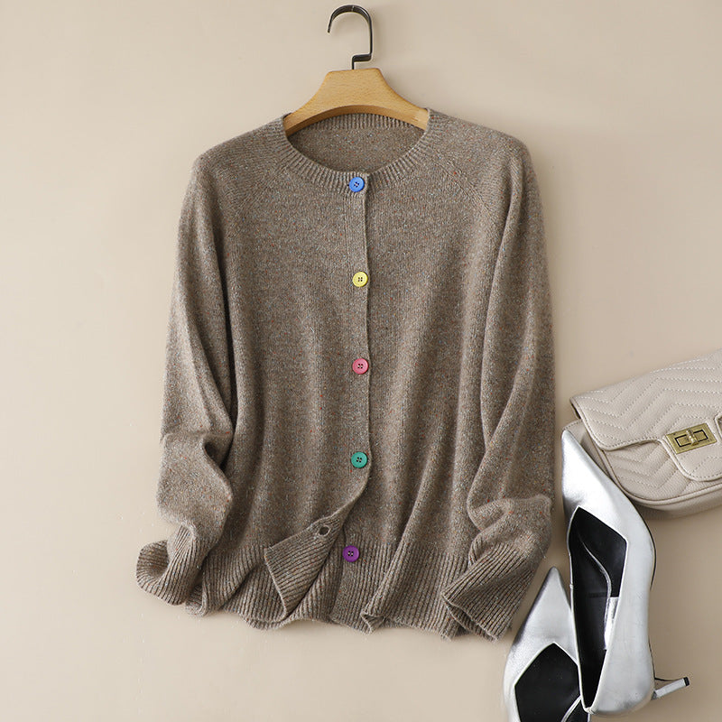 Damen Knopf-Front Strickjacke mit bunten Details Heidi-Mode