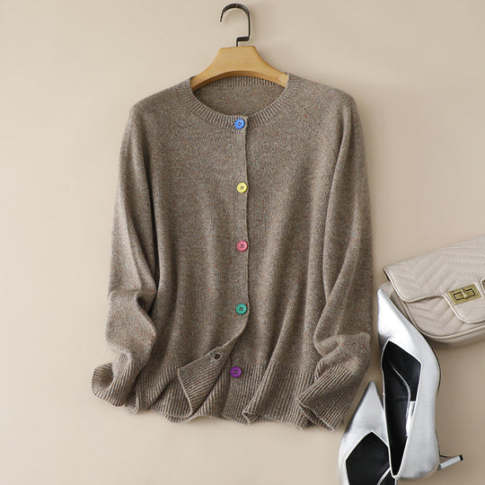 Damen Knopf-Front Strickjacke mit bunten Details Heidi-Mode