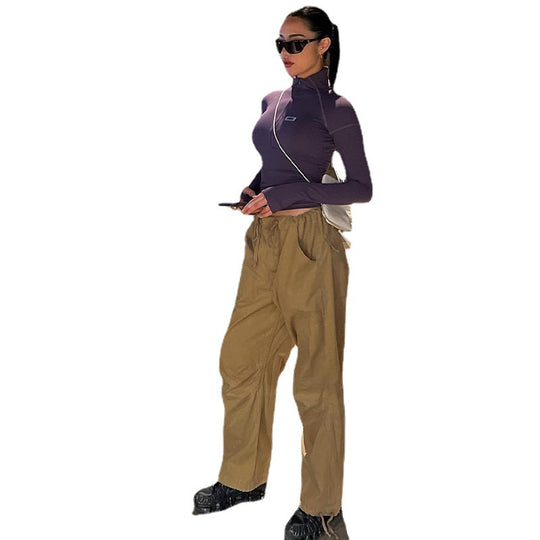 Damen Sportliches Langarm-Top mit Stehkragen und Zipper Heidi-Mode