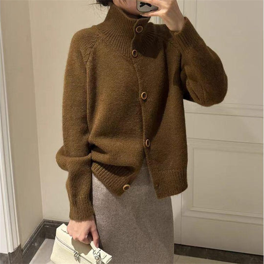 Damen kuscheliger Hochkragen-Cardigan mit Knopfdetails Heidi-Mode
